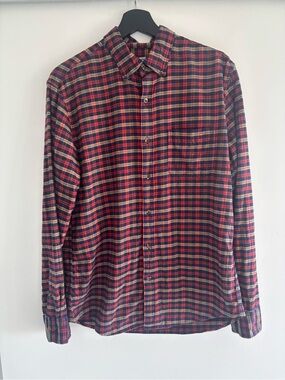 Men's J.Crew Red and Navy Plaid light Button-Up Cotton Shirt